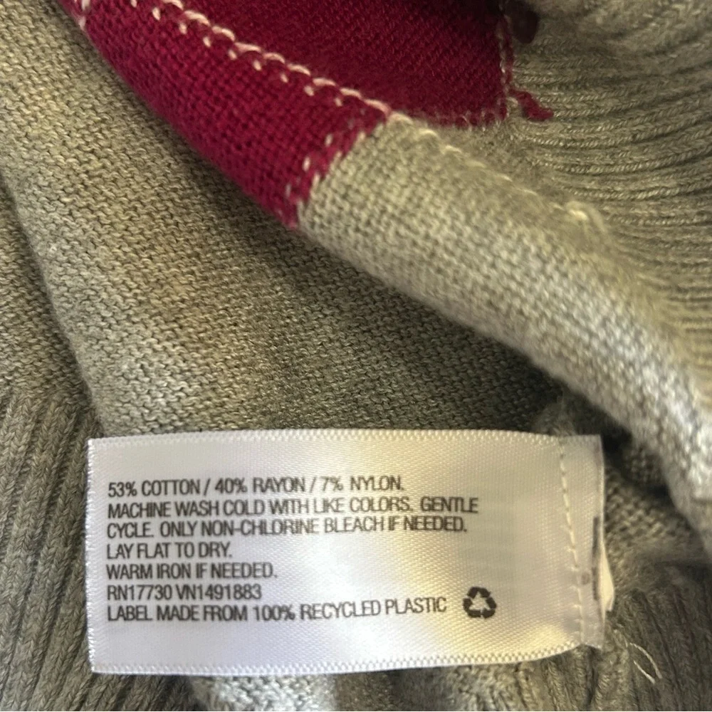Argyle Plaid Burgundy Grey Preppy Cotton Long Sleeve Sweater Size Small